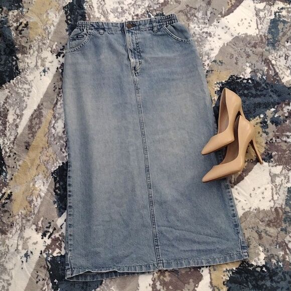 VTG 80s Lee Distressed High Rise Midi Pencil Jean Skirt Size 12 *Fits like Small - Picture 3 of 17